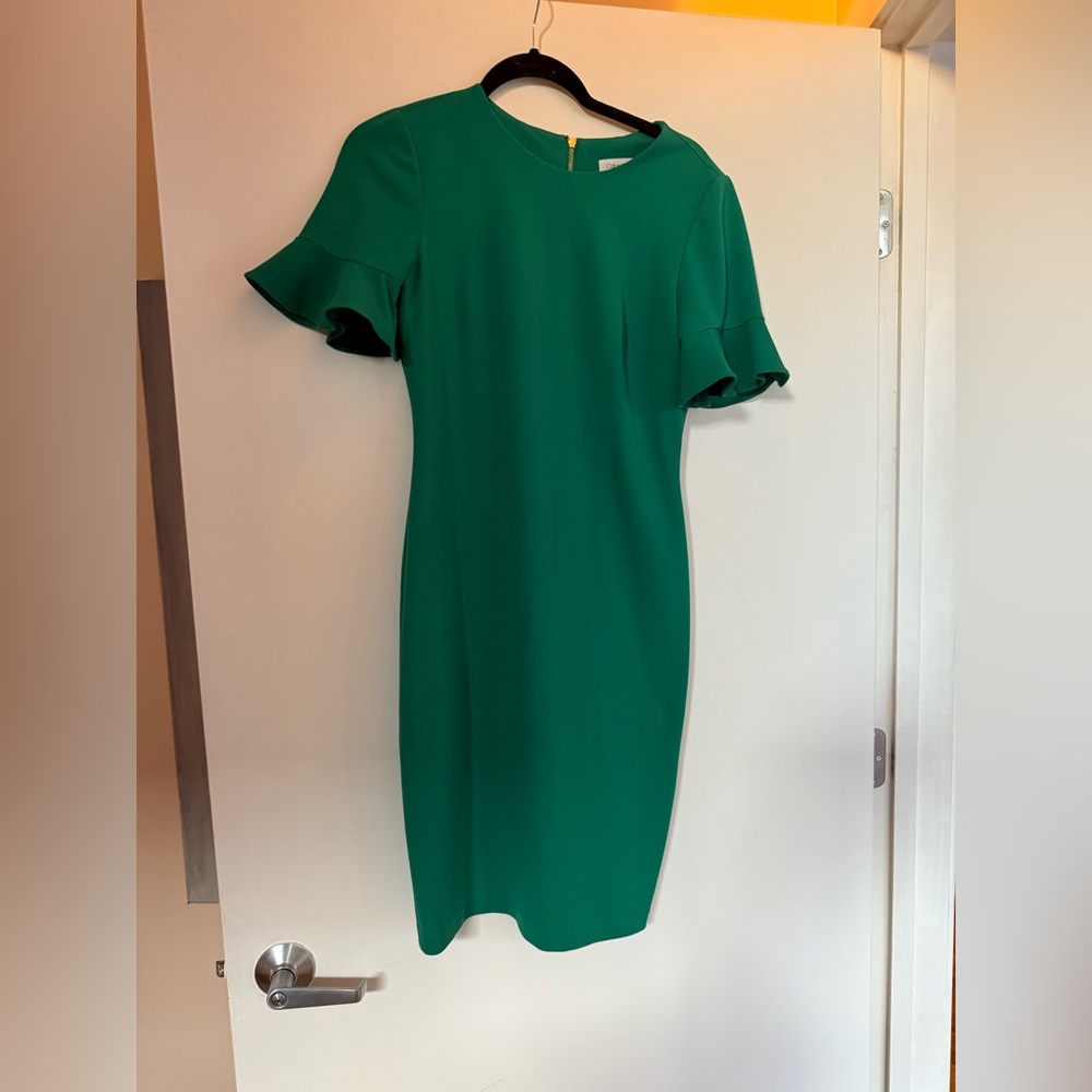 Elegant Green Ruffle Sleeve Dress Calvin Klein